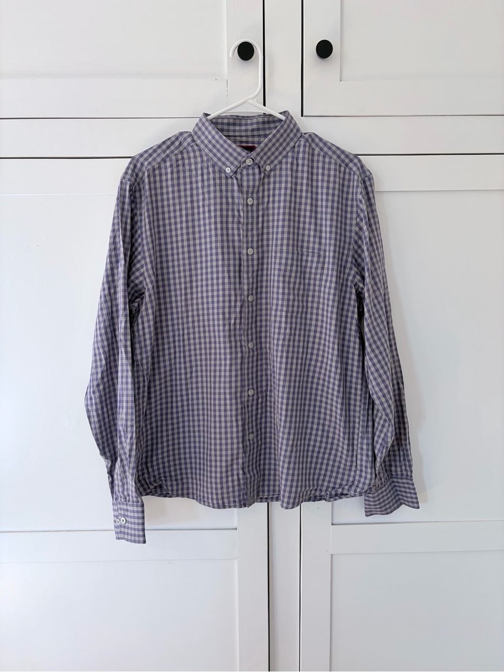 Men’s Untuckit Purple Gray Gingham Pocket Collar Button Shirt Size Large
